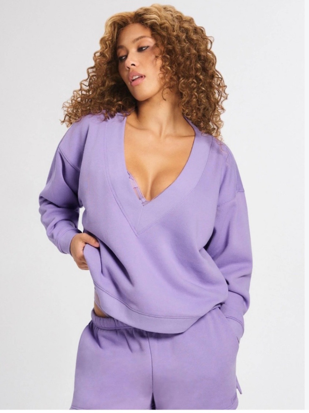Savage X Fenty Weekender Fleece V-Neck Purple Sweatshirt size L
